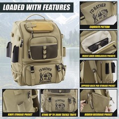 40L Fishing Tackle Backpack w/ Rod Holders Rain Cover Water Resistant