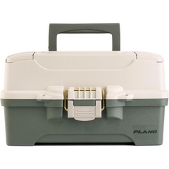 Two-Tray Tackle Box, Green/Tan, Rust-Proof Brass Latch, Top-Access Tray with …