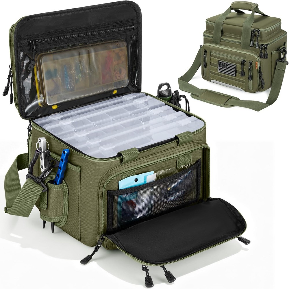 FREEAMG Fishing Tackle Bag – Holds 3400-3600 Size Tackle Boxes (Green) | Fit …