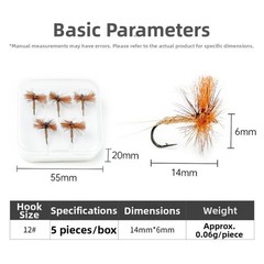 Mayfly Spinner Dry Fly Lure 5PCS Brown 12# Hook 1.4 cm x 0.6 cm for Trout