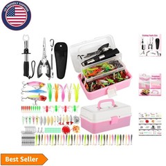 All-in-One Fishing Kit – 414 Pcs Pink Tackle Box with Pliers & Gripper Included