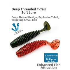 20PCS Deep Thread T Tail Soft Bait 3.5cm 4.5cm Realistic Swimming Motion Lure