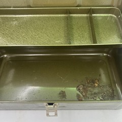 Vintage Green Metal Tackle Box With Latch Lock & Inner Compartment Tray