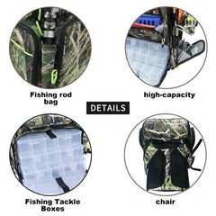 Fishing Backpack Tackle Box Bag With Rod Holder Boxes 60l Foldable Fishing Chair