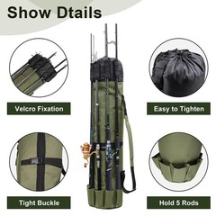 Fishing Rod Bag Portable Pole Case Large Capacity Tackle Storage Holds 5 Rods