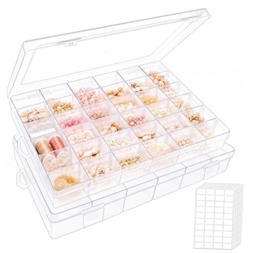 Clear Bead Organizer Tackle Box with Adjustable Dividers for Jewelry Art 2 Pack