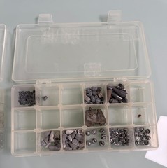 FISHING Tackle LOT Organizer W/ SWIVELS, SINKERS, HOOKS Various Sizes & Weights