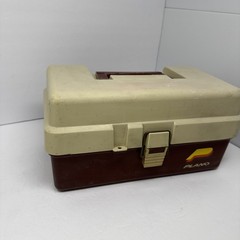 Vintage Plano Fishing Tackle Box Tan Brown Two Trays Plastic Travel Organizer