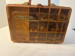 Plano Magnum 2 Sided Tackle Box. Full Of Deep Divers And Top Water Wooden Flies