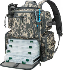 Fishing Backpack with 2 Rod Holders & 4 Tackle Boxes, Large Tackle Storage Bag w