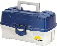 2-Tray Tackle Box with Dual Top Access, Blue Metallic/Off White, Premium Tackle