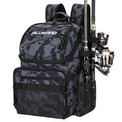 PLUSINNO Fishing Backpack 45L Rod Holders Cooler Water~Resistant Black Camo