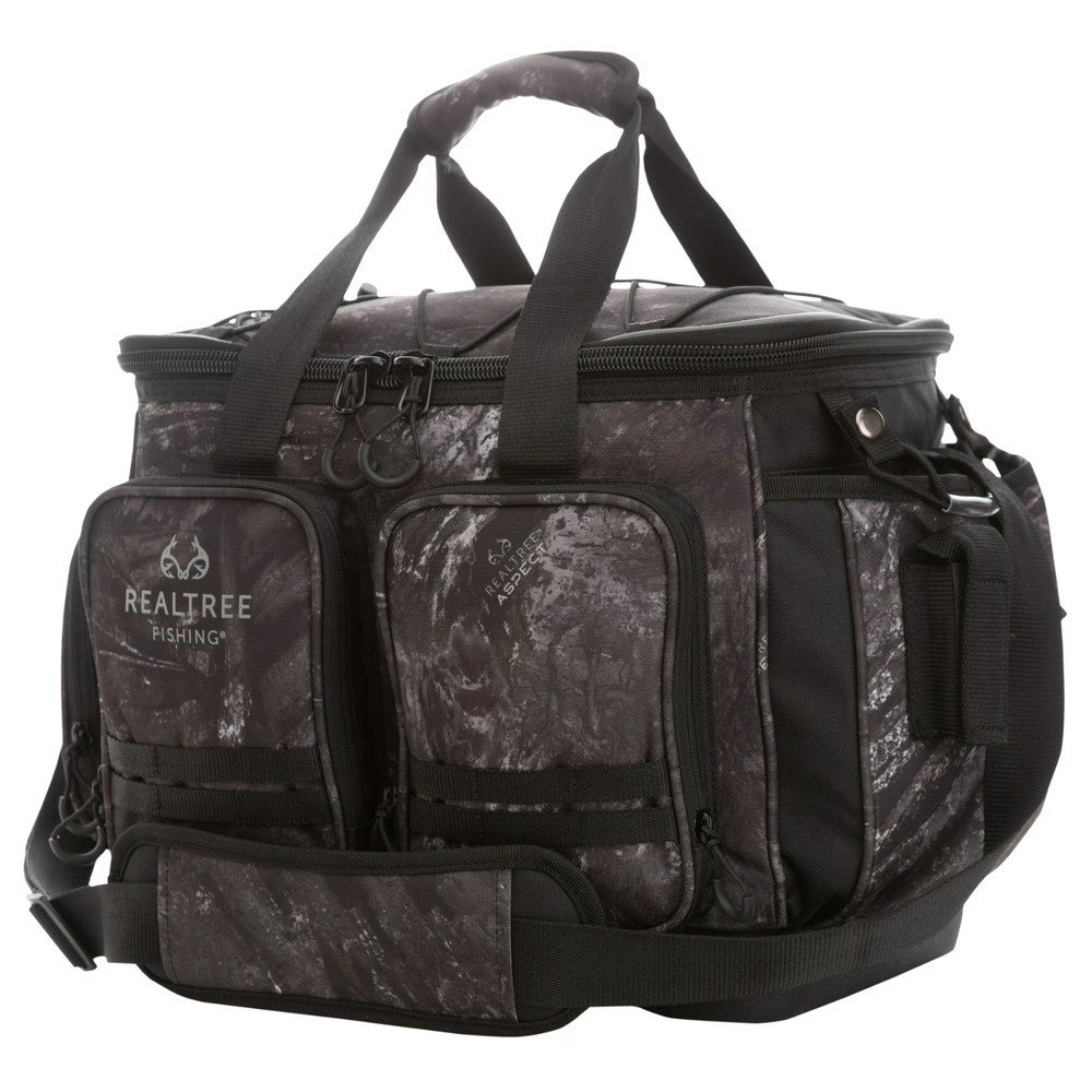 Realtree Aspect Large Fishing Tackle Bag Gray Camo w/ Tackle Boxes