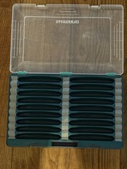 DiscontinueShimano Tackle Box Hard Case Green Gray topwater organizer.