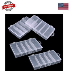 4 Pack 5 Grid Clear Plastic Fishing Tackle Bait Hooks Storage Box,Visible Bea…
