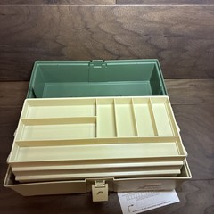 Vintage Plano 2300 Fishing Tackle Box 3 Tray Olive Green Tan