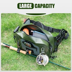 Goture Waterproof Fishing Waist Pack, IPX8 840D TPU Large Tackle Bag with Rod Ho