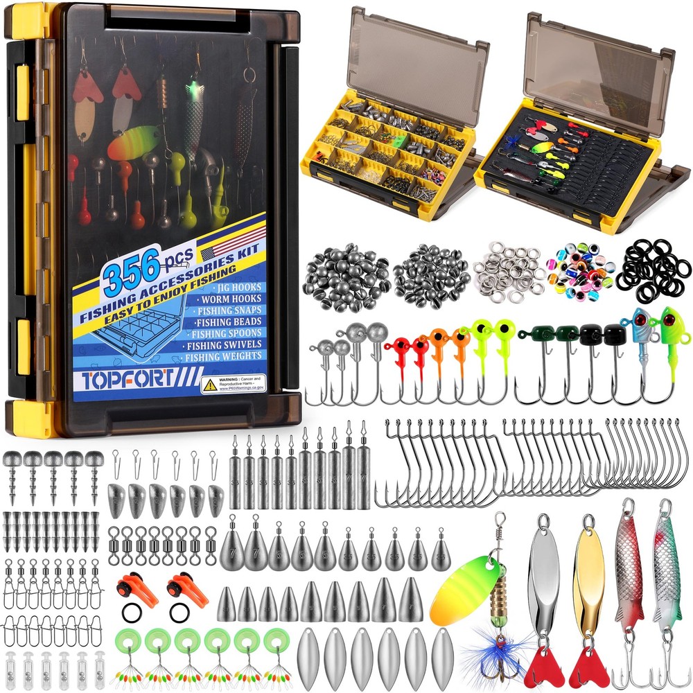 356PC Essential Tackle Kit with Dual-Side Box for Trout, Bass, Crappie Fishing