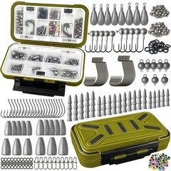 Fishing Tackle Box Kit 264/423PCS – Hooks, Weights, Sinkers for Bass & Trout, Gr
