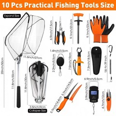 RoundFunny 10 Pcs Fishing Tool Kit Fishing Gear Equipment for Men Orange