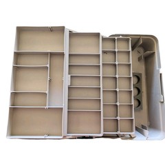 Vtg XL WOODSTREAM 3 TRAY Green/Brown FISHING TACKLE Box, TRUNK Style+Salmon Pen!