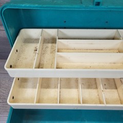 Vtg Fishing Tackle Box Green Plastic Marble Swirl 13.5″ x 6.5″ 2 Tray USA Made