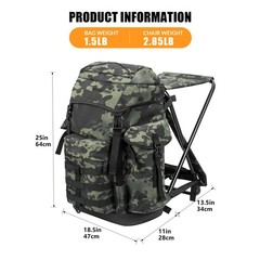 THKFISH Large Capacity Fishing Hunting Backpack Chair with Rod Holder