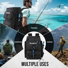 PLUSINNO Fishing Tackle Backpack with Rod Holders，42L 42L, Black With Box