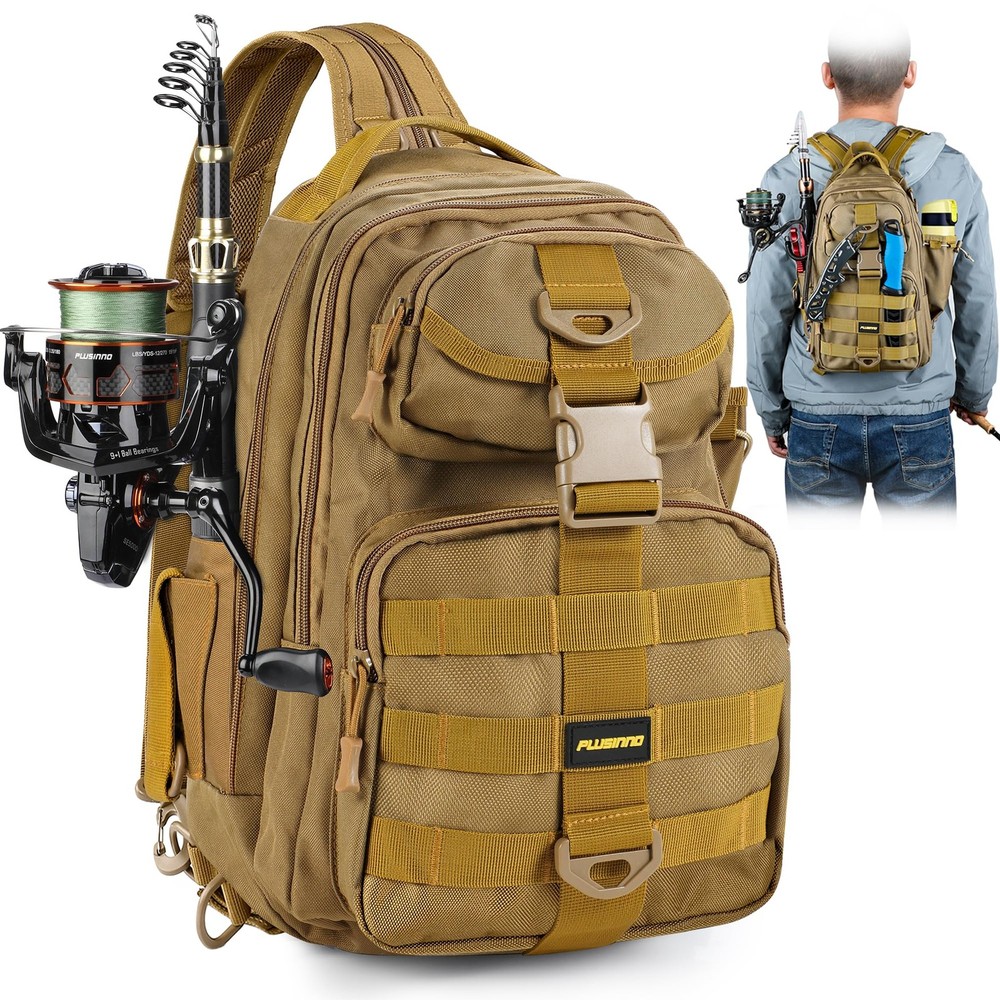 PLUSINNO Fishing Backpack Tackle Bag, Water-Resistant Backpack with Rod Holde…