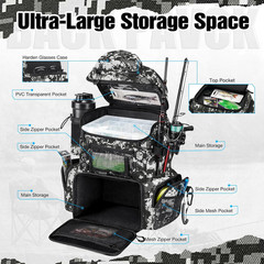 Fishing Tackle Backpack with Rod Holders & 4 Tackle Boxes, 42L Outdoor Fishing B
