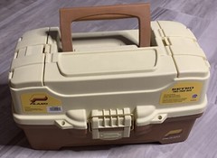 Plano Two Tray Fishing Tackle Box Model 6202 Brown With Stuff Inside