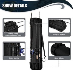 Durable Fishing Rod Bag – Adjustable Carrying Case for 5 Poles & Essentials