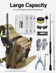 Fishing Backpack Tackle Bag with 2 Rod Holders, Multi-Compartment Storage, MOLLE