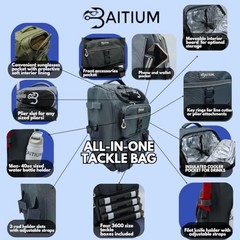 Fishing Backpack, Tackle Bag With Rod Holders, 40L Capacity With Cooler, Grey