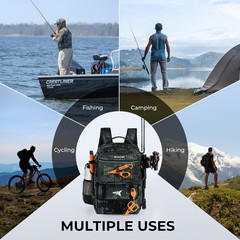 Fishing Tackle Backpack with Removable Bait Binder 50L Capacity Water-Resistant