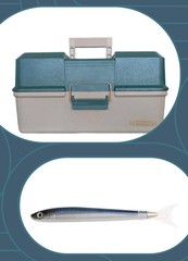 Vtg XL WOODSTREAM 3 TRAY Green/Brown FISHING TACKLE Box, TRUNK Style+Salmon Pen!