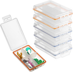 Pack of 6 Plastic Small Fishing Tackle Box Organizer with 4 Compartments, Clear