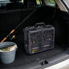 Fishing Tackle Box w/ Removable Tackle Tray Large Portable Utility Boxes Grey