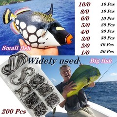 200Pcs/Box（Size:10/0… to…1/0 Strong Octopus Fishing Hooks, Forged Ste