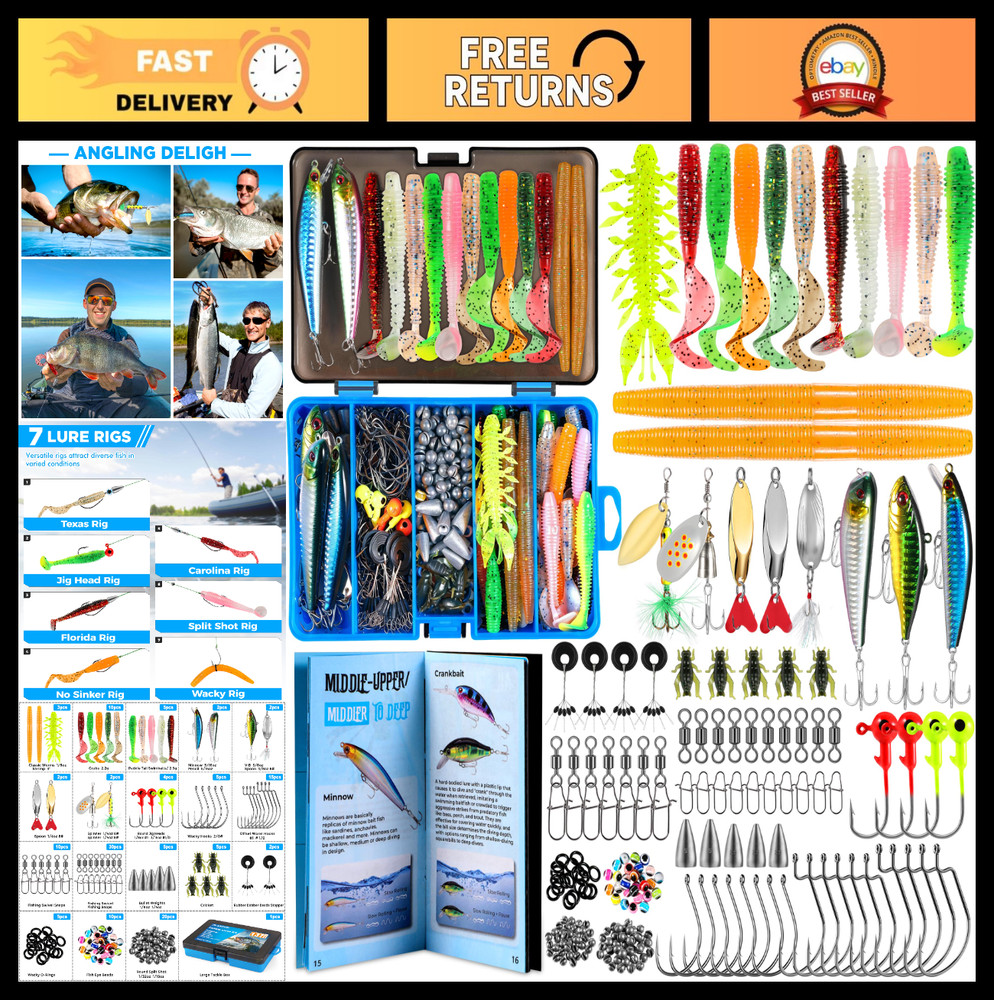 137Pcs Fishing Lures Tackle Box Set – Crankbaits, Spoons, Hooks & Weights – Bass