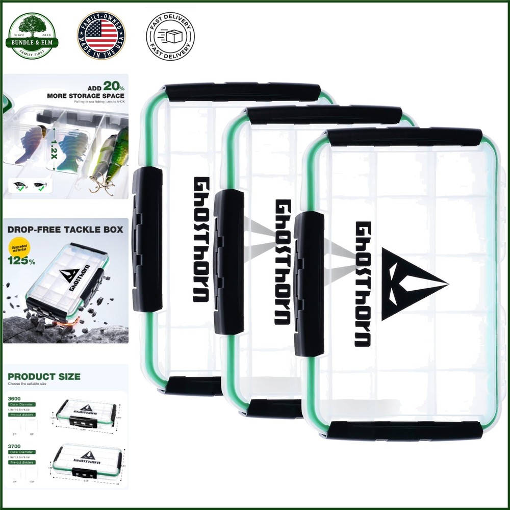 3-Pack Clear Tackle Boxes for Fishing Gear with Heavy-Duty Plastic Construction