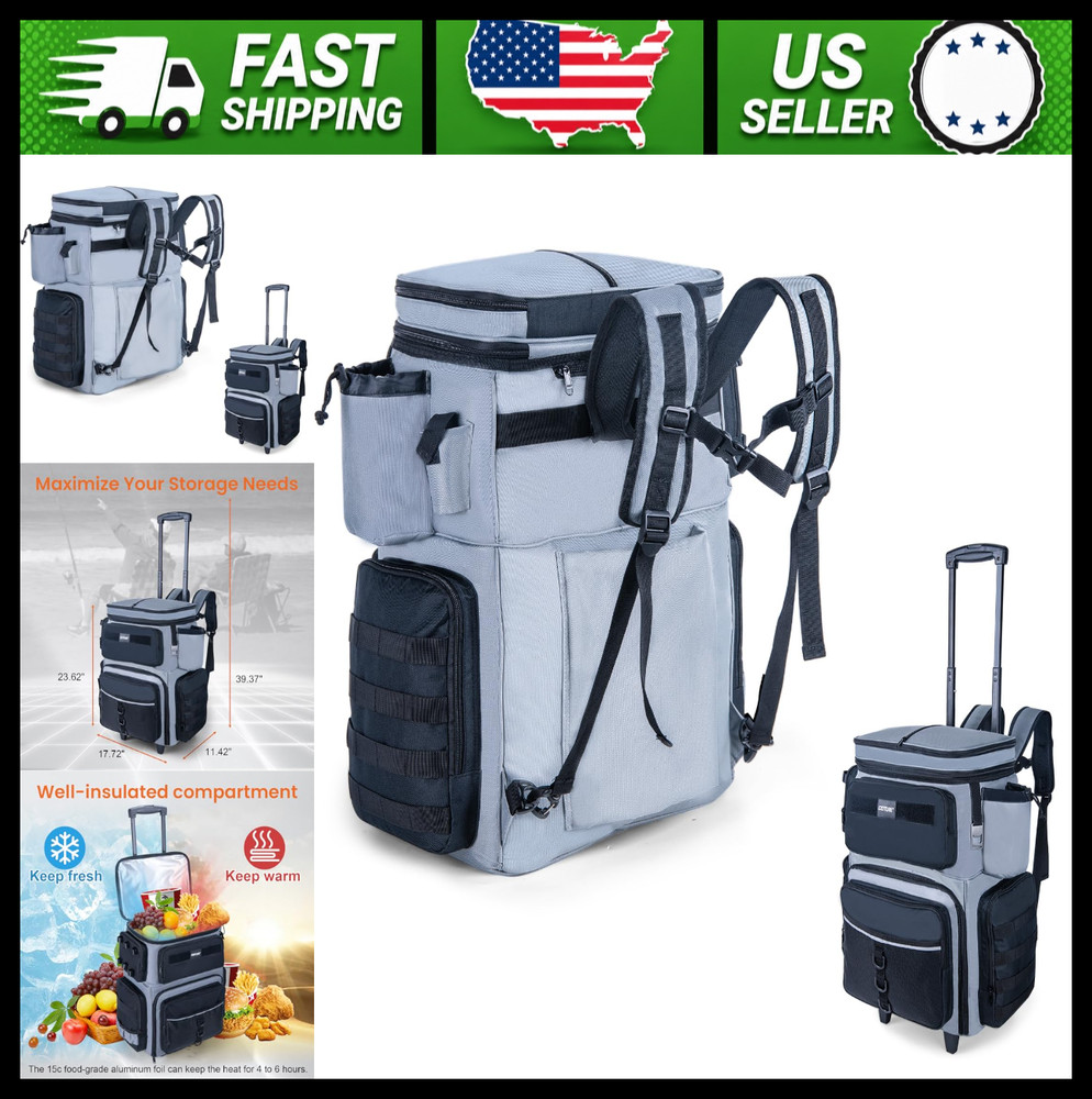Goture 66L Rolling Fishing Tackle Bag with Cooler, Wheels, Rod Holders