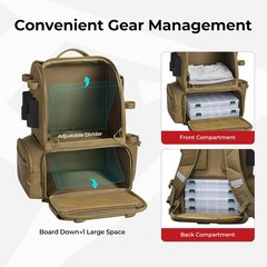 52L Fishing Tackle Backpack W/ Rod Holders & 4 Tackle Boxes Large Tackle Bag