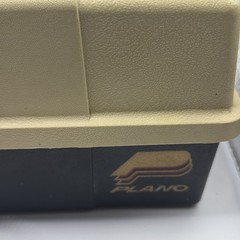 Vintage Tackle Box Plano Model 5520 Tan Black 2-Tray Plastic Fishing Storage
