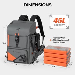 KastKing All Weather 13.8 inches, A: Grey（With 4 Waterproof Tackle Boxes）