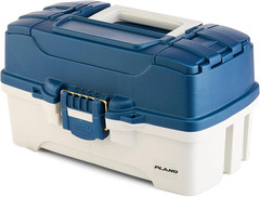 Three-Tray Tackle Box, Blue/White, Rust-Proof Brass Latch, Top-Access Tray with