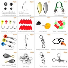 188/246PCS Fishing Gear Accessories with Tackle Box Pliers Jig Hooks Swivels