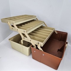 Plano 6303 Vintage Tackle Box 3-Tray 24 Compartments Tan Brown Fishing USA Made