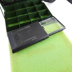 Green Anodized 3-Tier Fly Fishing Chest Box. Labeled “A Bar A Ranch”.