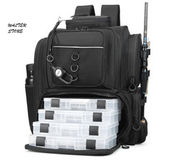 Waterproof Fishing Backpack w/ Rod Holders & Tackle Box Spacious Durable